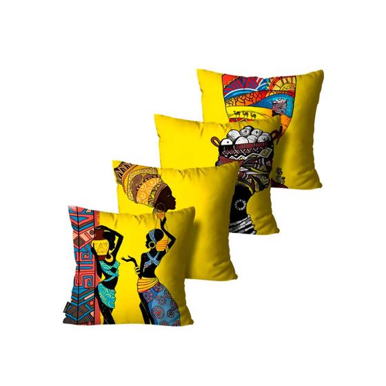 Imagem de Kit com 4 Capas de Almofadas Africanas Amarelo - 45X45cm