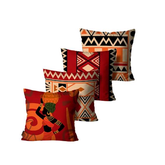 Imagem de Kit com 4 Capas de Almofadas Decorativas Africanas Vermelhas