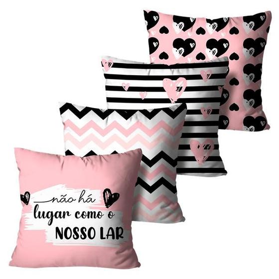 Imagem de Kit com 4 Capas de Almofadas Decorativas Frase Rosa e Preto 45x45