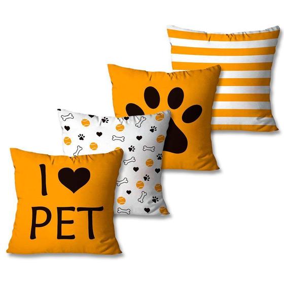 Imagem de Kit com 4 Capas de Almofadas Decorativas I Love Pet Laranja