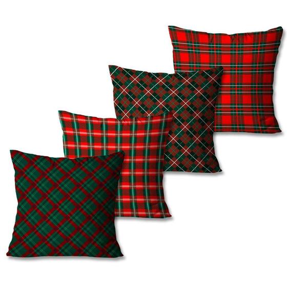 Imagem de Kit com 4 Capas de Almofadas Decorativas Natal Xadrez Vermelho e Verde