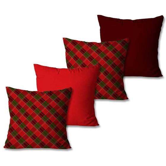 Imagem de Kit com 4 Capas de Almofadas Decorativas Natal Xadrez Vermelho