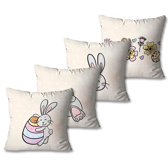 Imagem de Kit com 4 Capas de Almofadas Decorativas Páscoa Coelho Cinza