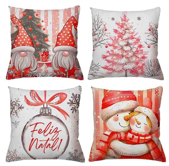 Imagem de Kit com 4 Capas de Almofadas Natalinas Papai Noel Natal