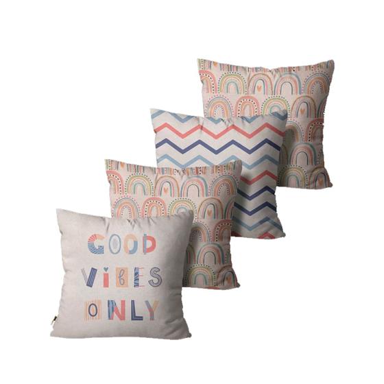 Imagem de Kit com 4 Capas para Almofada Linho Good Vibes Only Colorido