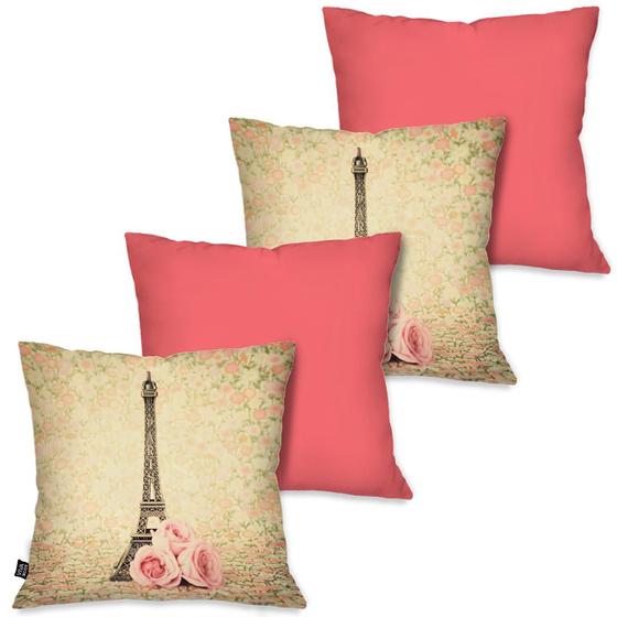 Imagem de Kit com 4 Capas para Almofadas Decorativas 45X45 Paris Cor Rosa Encanto Lar