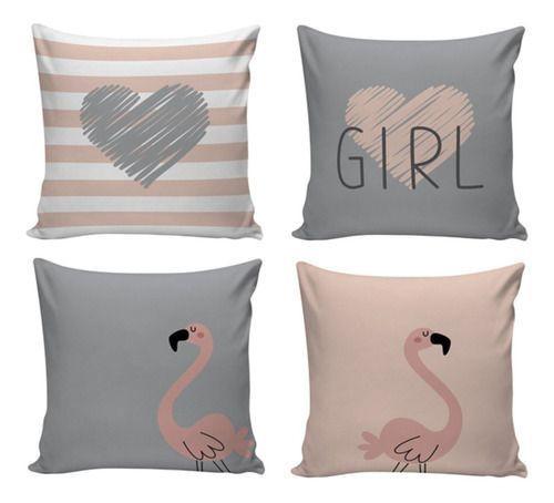 Imagem de Kit Com 4 Capas Para Almofadas Decorativas De Sofá Flamingo/Girl