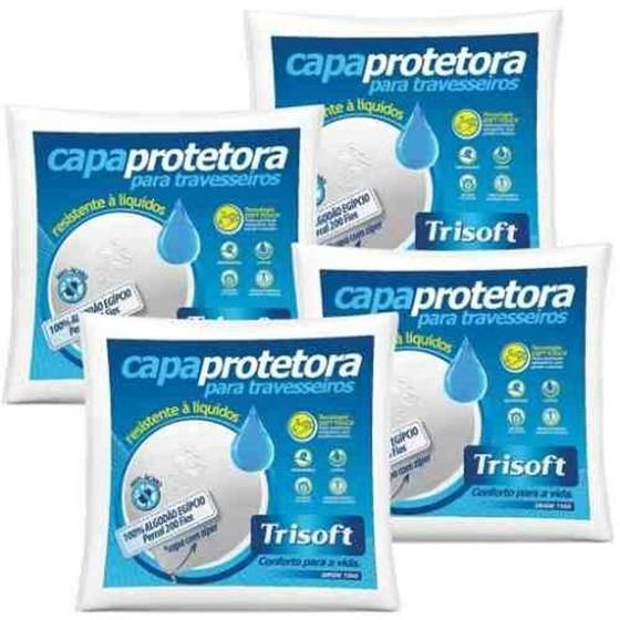 Imagem de Kit com 4 Capas Protetoras de Travesseiro Impermeável em Percal Egípcio 200 Fios Trisoft