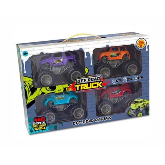 Imagem de Kit com 4 Carrinhos Monster Truck Rodas Grandes e Detalhadas