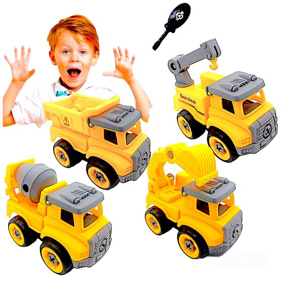 Imagem de Kit com 4 Carros infantil Monta e Desmonta Com Chave Didático brinquedos educativos