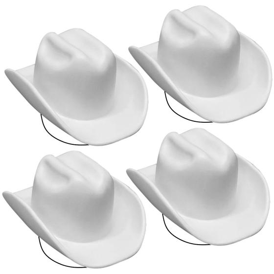 Imagem de Kit com 4 Chapéus Vaqueiro Cowboy para Festa Junina Fantasia e Atacado Branco