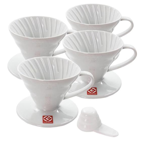 Imagem de Kit Com 4 Coadores De Café Em Acrílico Branco Hario V60-02