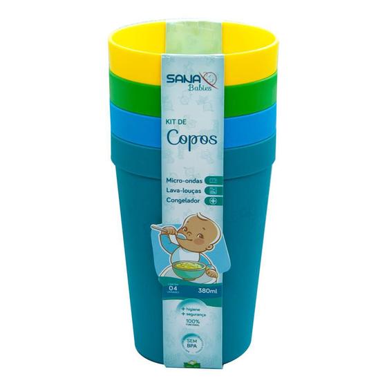 Imagem de Kit Com 4 Copos Coloridos 380 Ml Para Meninos Sana Babies 