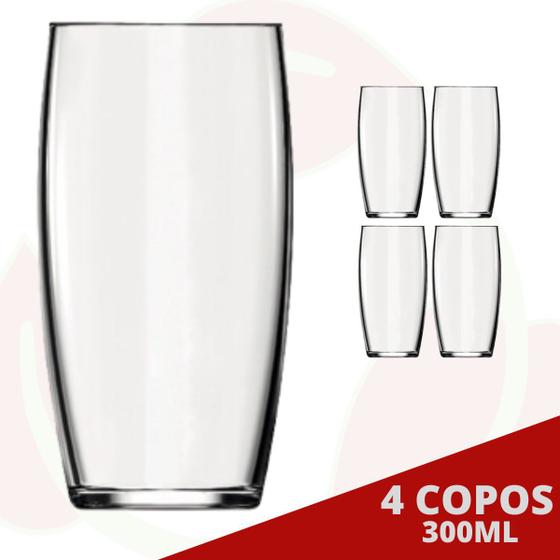 Imagem de Kit com 4 Copos Oca 300ML Transparente Água Suco Drinks