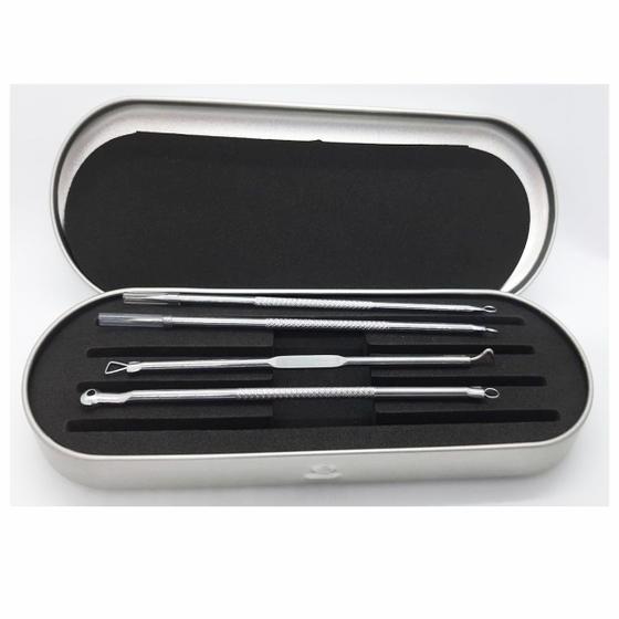 Imagem de Kit Com 4 Curetas  + ESTOJO  Extração De Cravos E Espinhas