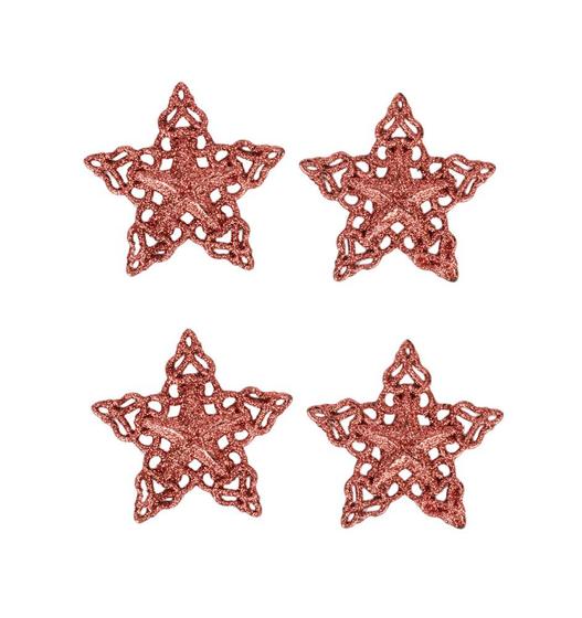 Imagem de Kit com 4 Estrelas de 5 Pontas com Glitter Enfeite Natalino para Pendurar 9,5 cm