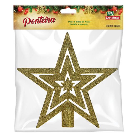 Imagem de kit com 4 Estrelas Ponteira dourada Árvore De Natal Enfeite Natalino - Top Natal