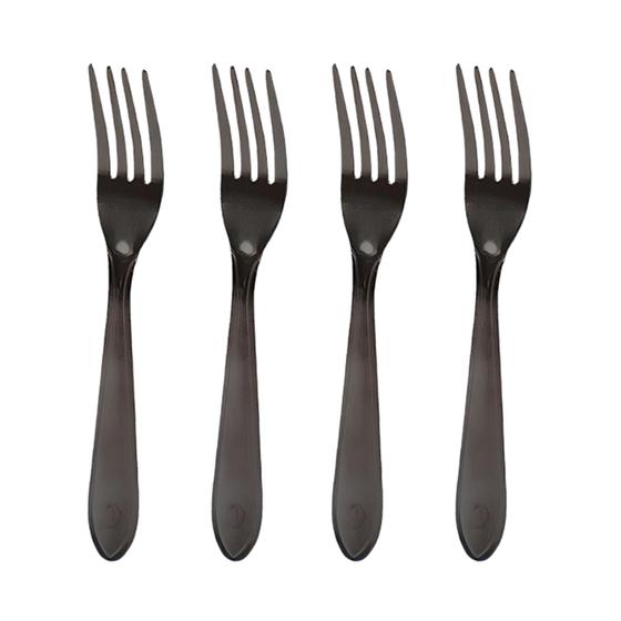 Imagem de Kit com 4 Garfos de Mesa Aço Inox Preto - Talher Reforçado