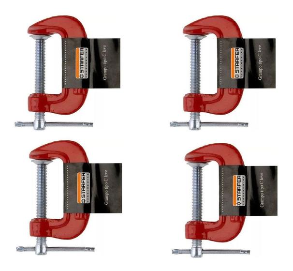 Kit com 4 Grampos Leve Tipo C para Marceneiro Starfer Leve 5 Polegadas Menor preço em Kit com 4 Grampos Leve Tipo C para Marceneiro Starfer Leve 5 Polegadas