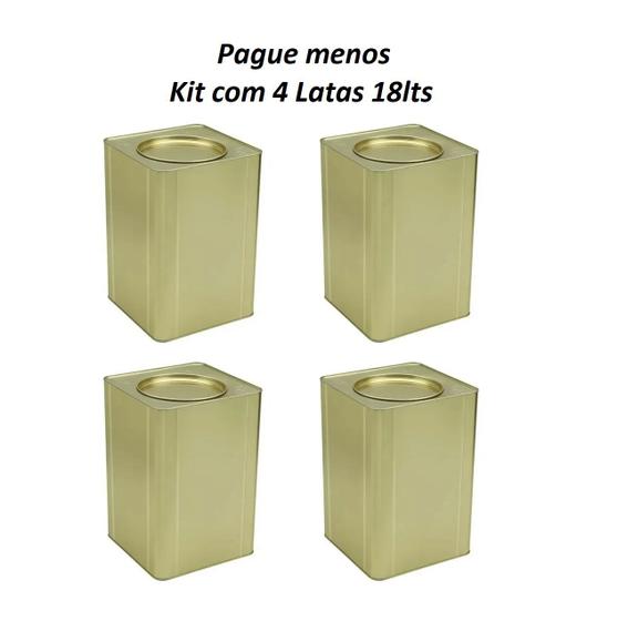 Imagem de Kit com 4 Latas Metalica Vazia Quadrada Com tampa 18 litros