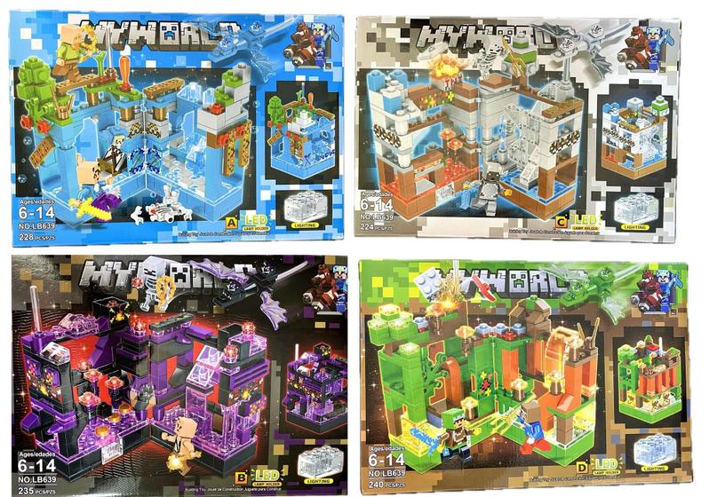 Imagem de Kit Com 4 Lego Minecraft Barato - 927 peças - COM LUZ -  Coleção Completa LB639