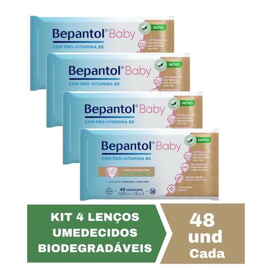 Imagem de Kit com 4 Lenços Umedecidos Biodegradável 48un Cada Bepantol