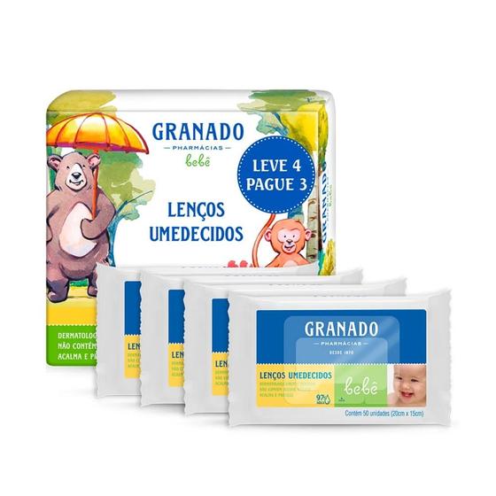 Imagem de Kit com 4 Lenços Umedecidos Granado Bebê Tradicional 200 Unidades