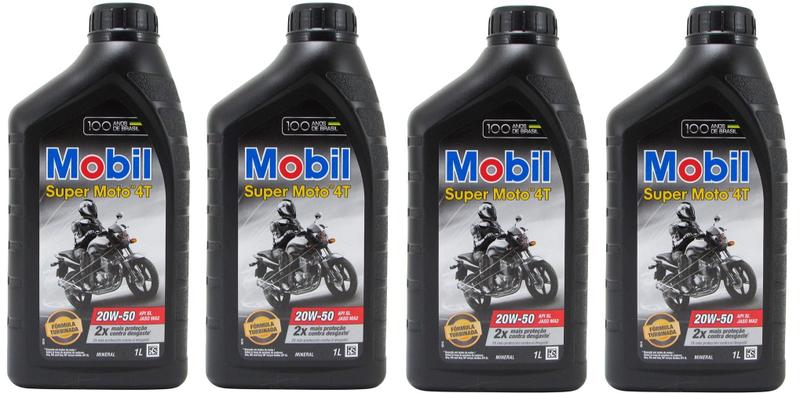 Imagem de Kit Com 4 Litros De Óleos Mineral Mobil Super Moto 4t 20w-50