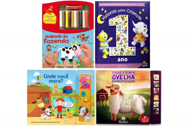Kit com 4 livros para crianças de 1 ano: histórias, massinha, texturas ...