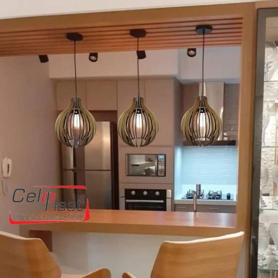 Kit com 4 Lustres/Pendentes de Teto em MDF Coquinho para área gourmet ...