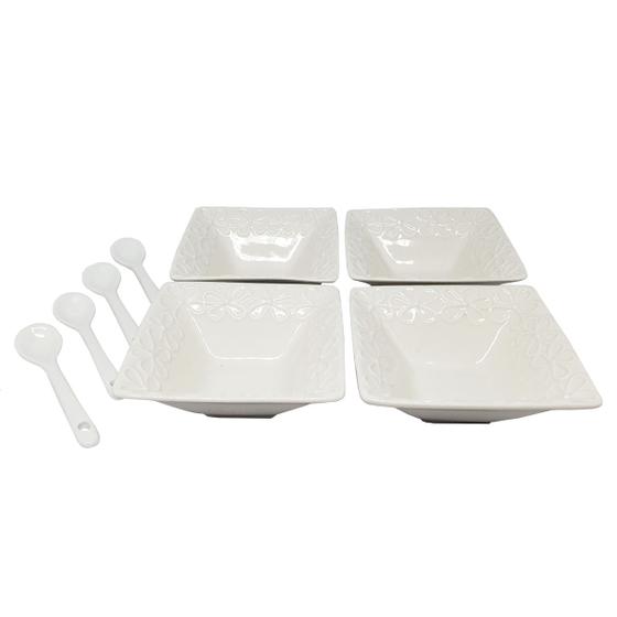 Imagem de Kit com 4 molheira porcelana louça branca c/ colher