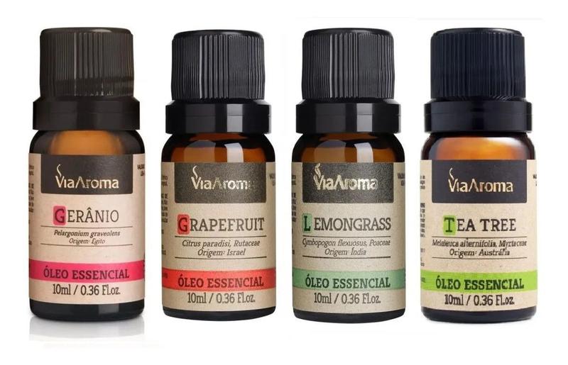 Imagem de KIT com 4 Óleos Essenciais Gerânio , Grapefruit , Lemongrass , Tea Tree - Via Aroma