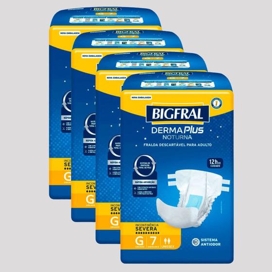 Imagem de Kit com 4 Pacotes de Fralda Geriátrica Bigfral Derma Plus Noturna Tamanho G - 7 Unidades Cada