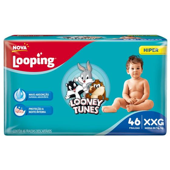 Imagem de Kit com 4 pacotes de fralda looping looney tunes hiper - tamanho xxg