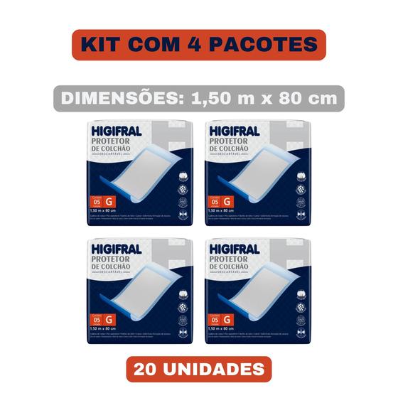 Imagem de Kit com 4 pacotes Protetor de Colchão Lençol Absorvente Higifral Tamanho G