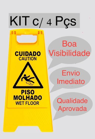 Imagem de Kit com 4 pçs (Cuidado Piso Molhado) - Cavalete Amarelo envio Imediato com NF.