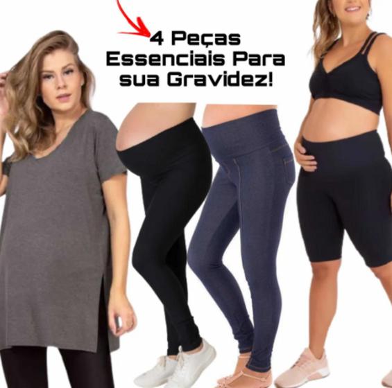 Imagem de Kit Com 4 Peças Gestante Legging Shorts Blusa Roupa Gravida