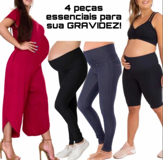 Kit Com 4 Peças Gestante Legging Shorts Blusa Roupa Gravida Menor preço em Kit Com 4 Peças Gestante Legging Shorts Blusa Roupa Gravida