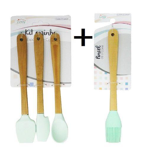 Imagem de kit com 4 Peças Linha Confeiteiro Multiuso de Silicone com Cabo de Bambu