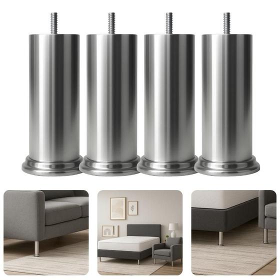 Imagem de Kit Com 4 Pés 15cm Rosca Soberba 5 16 Alto Forte Reforçado Móveis Pesados Alumínio Concreto