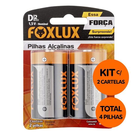 Imagem de Kit com 4 Pilhas Alcalina Grande D Tensão Nominal: 1,5V  Foxlux