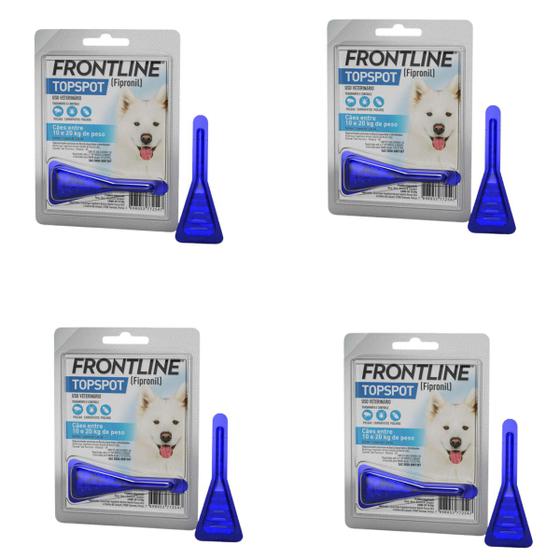 Imagem de  Kit com 4 Pipeta Antipulga e Carrapato Frontline Topspot Cães 10,0 a 20,0 KG - 1,34 ml