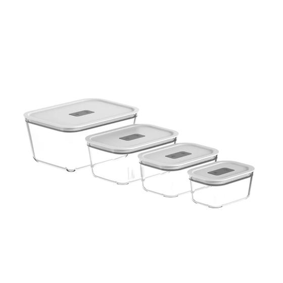 Imagem de Kit Com 4 Potes De Vidro Hermético Fresh Lock Branco