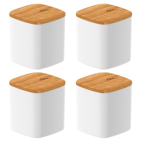 Imagem de Kit Com 4 Potes Herméticos Keep 150ml Com Tampa De Bambu