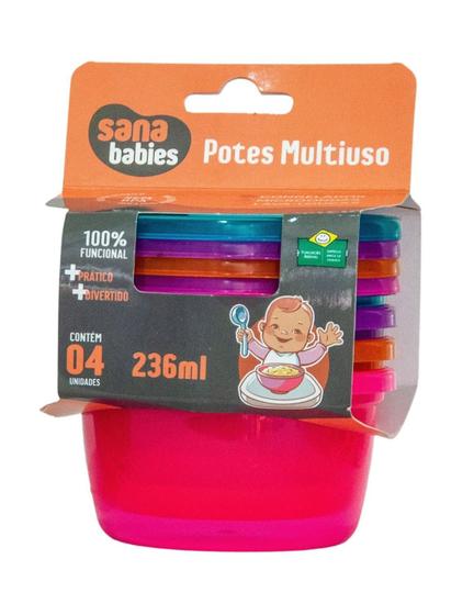 Imagem de Kit com 4 Potes Papinha E Alimentos Multiuso Sana Babies  Menina 236ml