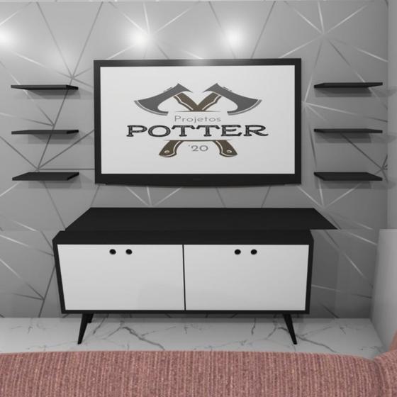 Imagem de Kit com 4  Prateleiras Decorativas Escritório Sala MDF Preto ou Branco