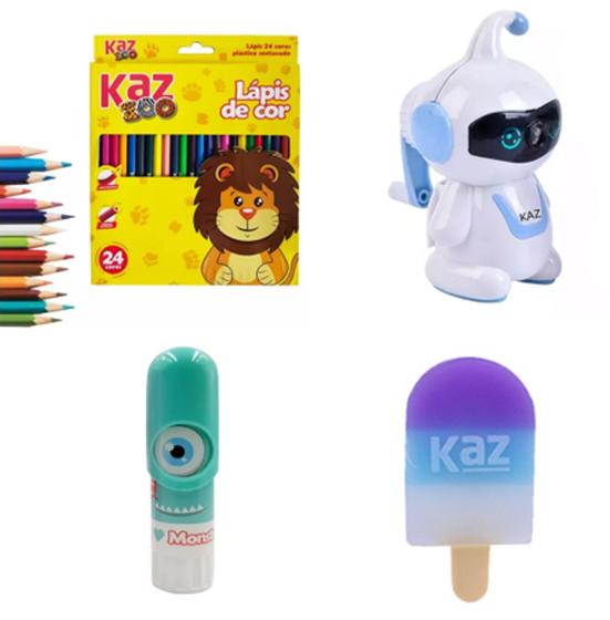 Imagem de Kit com 4 Produtos - Apontador - Borracha - Cola bastão - 24 Lápis de Cor