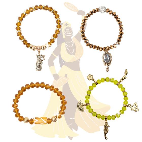 Imagem de Kit com 4 Pulseiras Oxum Amarela Cristal e Silicone