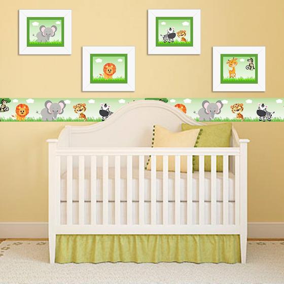 Imagem de Kit Com 4 Quadros Quarto De Bebe Safari Verde