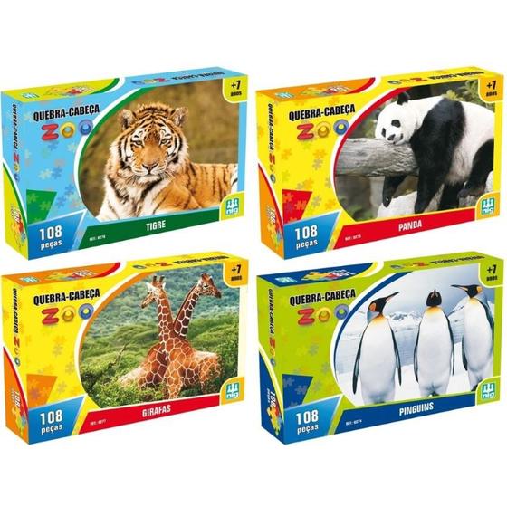 Imagem de Kit com 4 Quebra Cabeça Série Zoo 432 Peças NIG